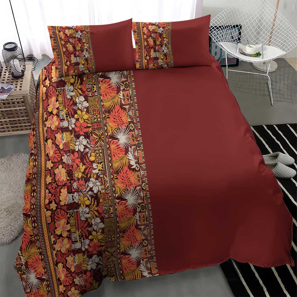 Hawaiian Tribal Elements Hibiscus Bedding Set Red Pattern - Polynesian Pride