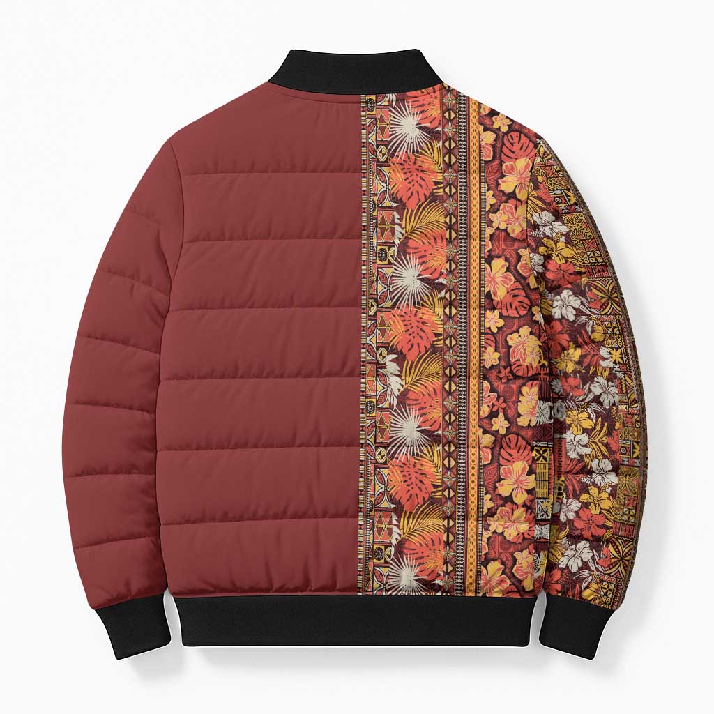 Hawaiian Tribal Elements Hibiscus Bomber Puffer Jacket Red Pattern - Polynesian Pride