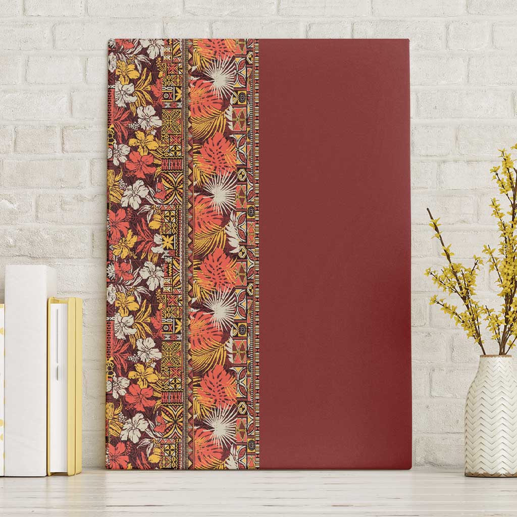 Hawaiian Tribal Elements Hibiscus Canvas Wall Art Red Pattern - Polynesian Pride
