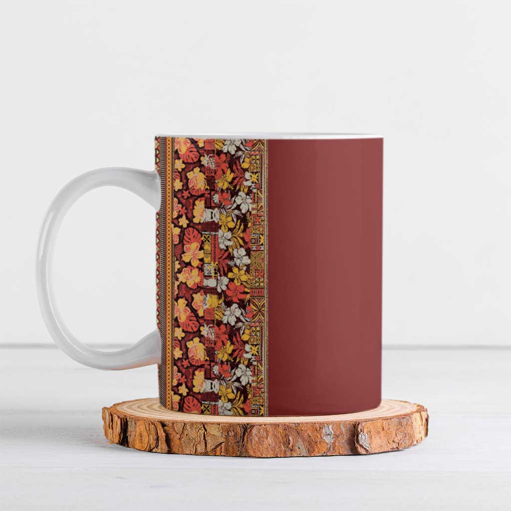 Hawaiian Tribal Elements Hibiscus Ceramic Mug Red Pattern - Polynesian Pride