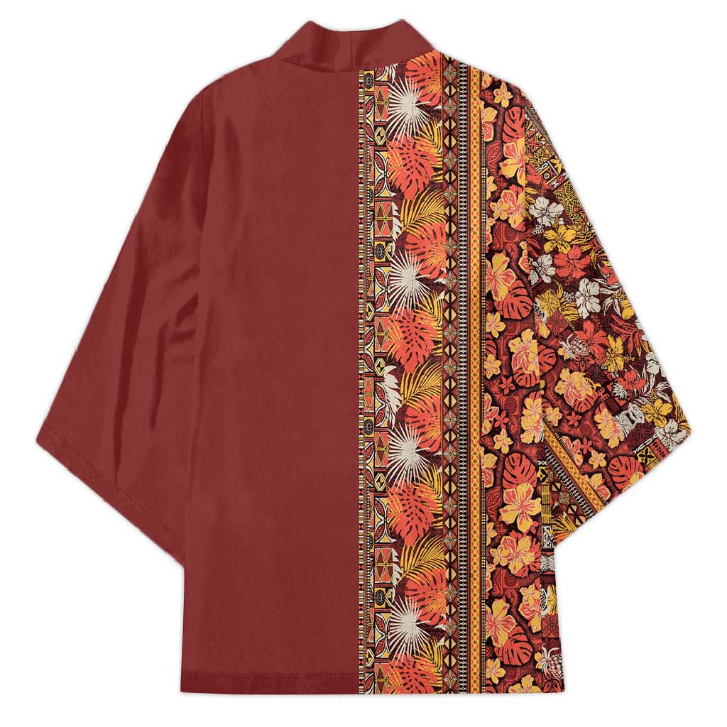 Hawaiian Tribal Elements Hibiscus Kimono Red Pattern - Polynesian Pride