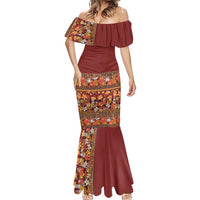 Hawaiian Tribal Elements Hibiscus Mermaid Dress Red Pattern - Polynesian Pride
