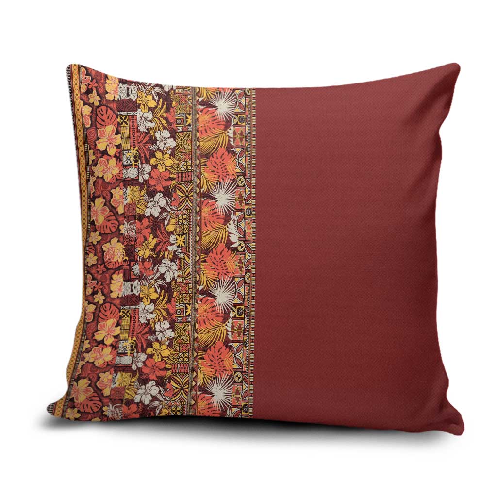 Hawaiian Tribal Elements Hibiscus Pillow Cover Red Pattern - Polynesian Pride