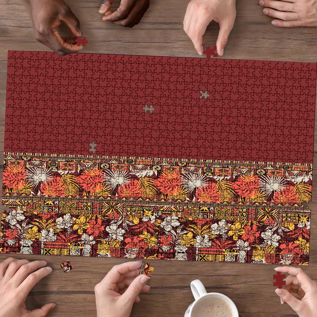 Hawaiian Tribal Elements Hibiscus Puzzle Red Pattern - Polynesian Pride