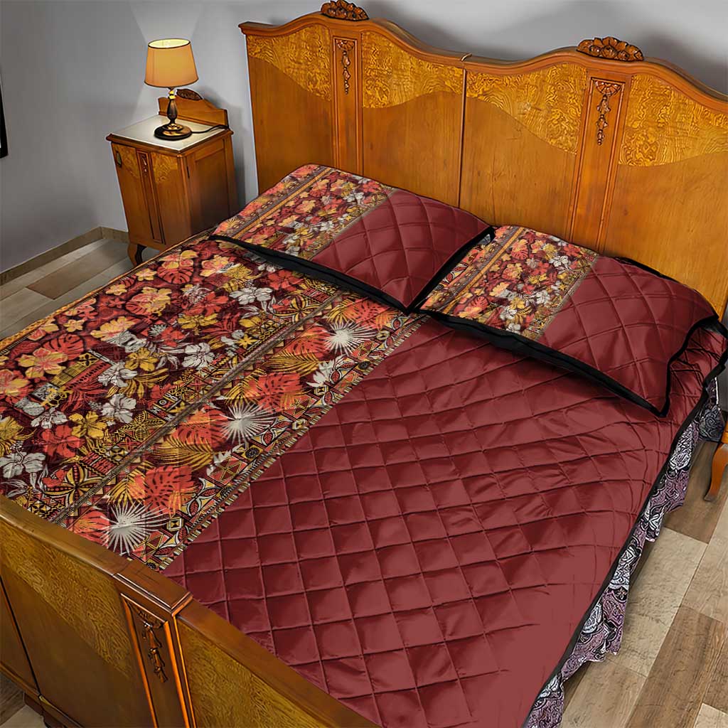 Hawaiian Tribal Elements Hibiscus Quilt Bed Set Red Pattern - Polynesian Pride