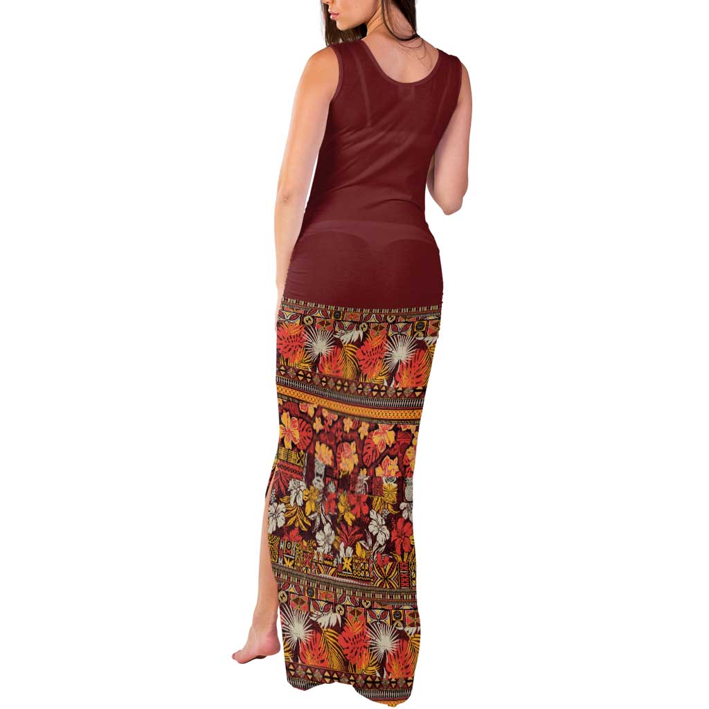 Hawaiian Tribal Elements Hibiscus Tank Maxi Dress Red Pattern - Polynesian Pride