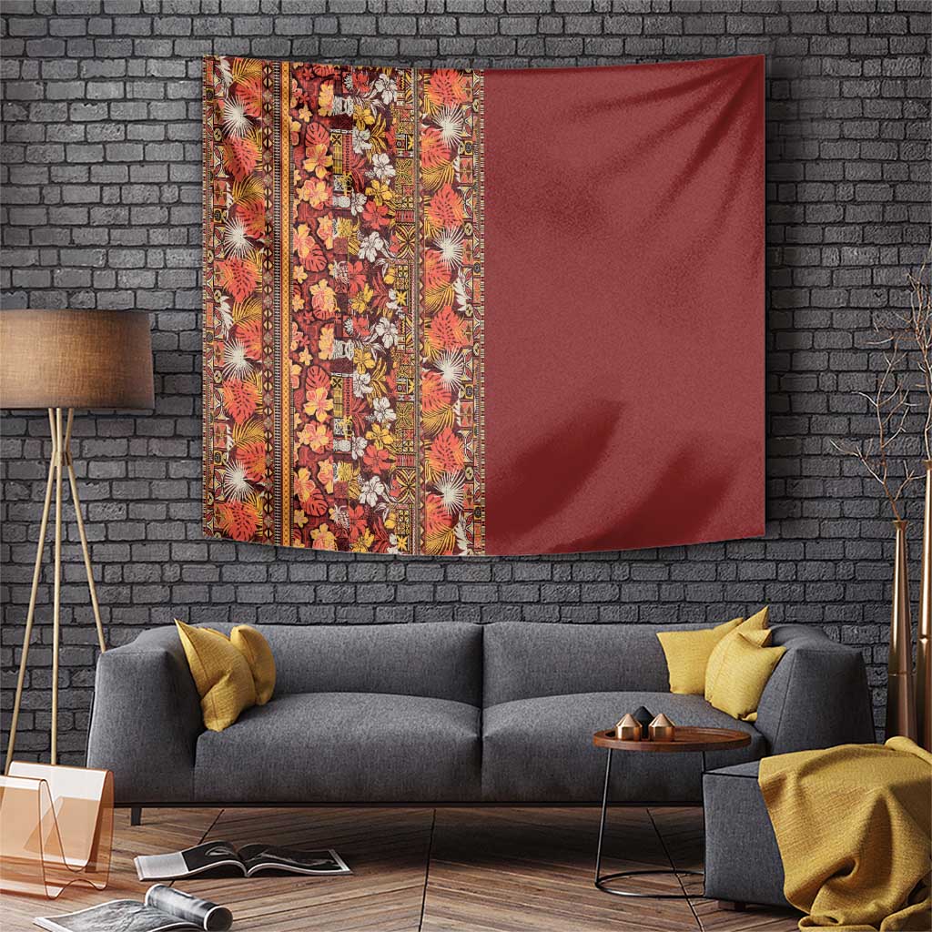 Hawaiian Tribal Elements Hibiscus Tapestry Red Pattern - Polynesian Pride