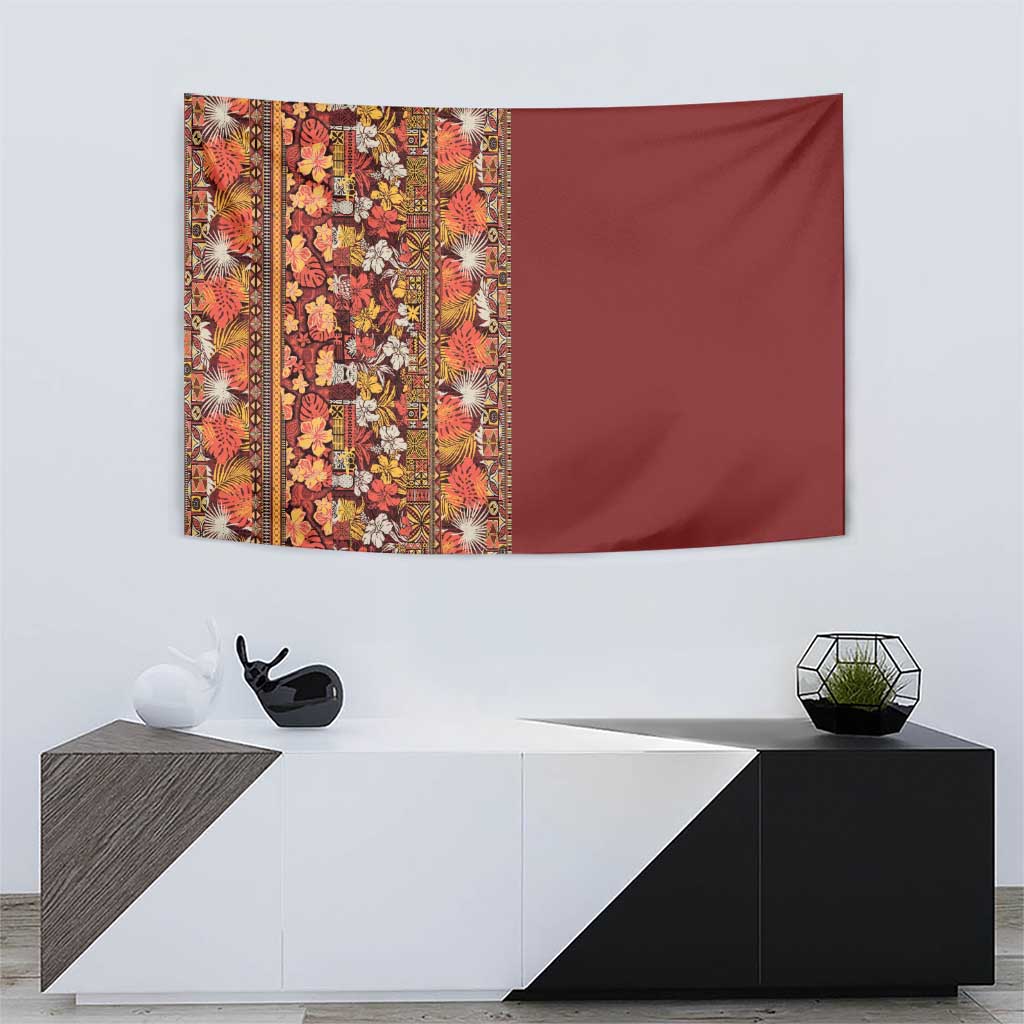 Hawaiian Tribal Elements Hibiscus Tapestry Red Pattern - Polynesian Pride