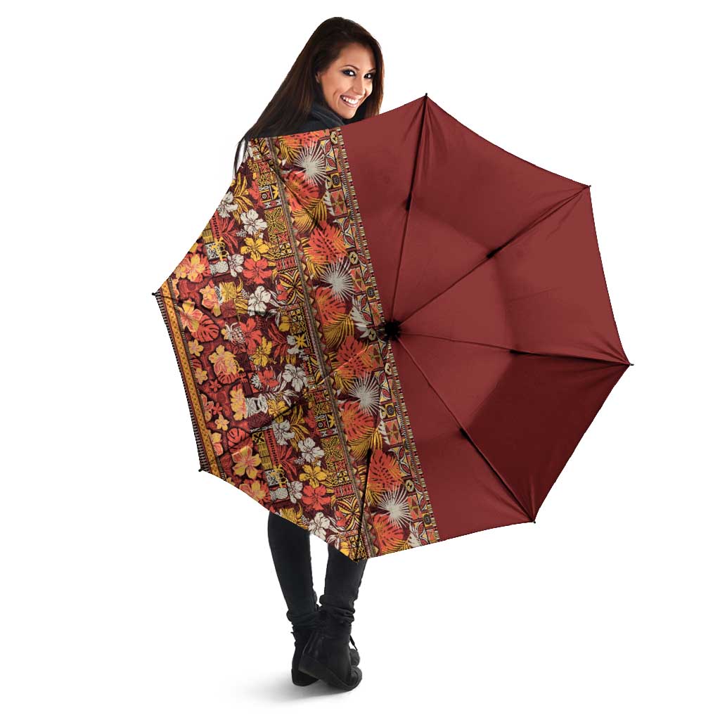 Hawaiian Tribal Elements Hibiscus Umbrella Red Pattern - Polynesian Pride