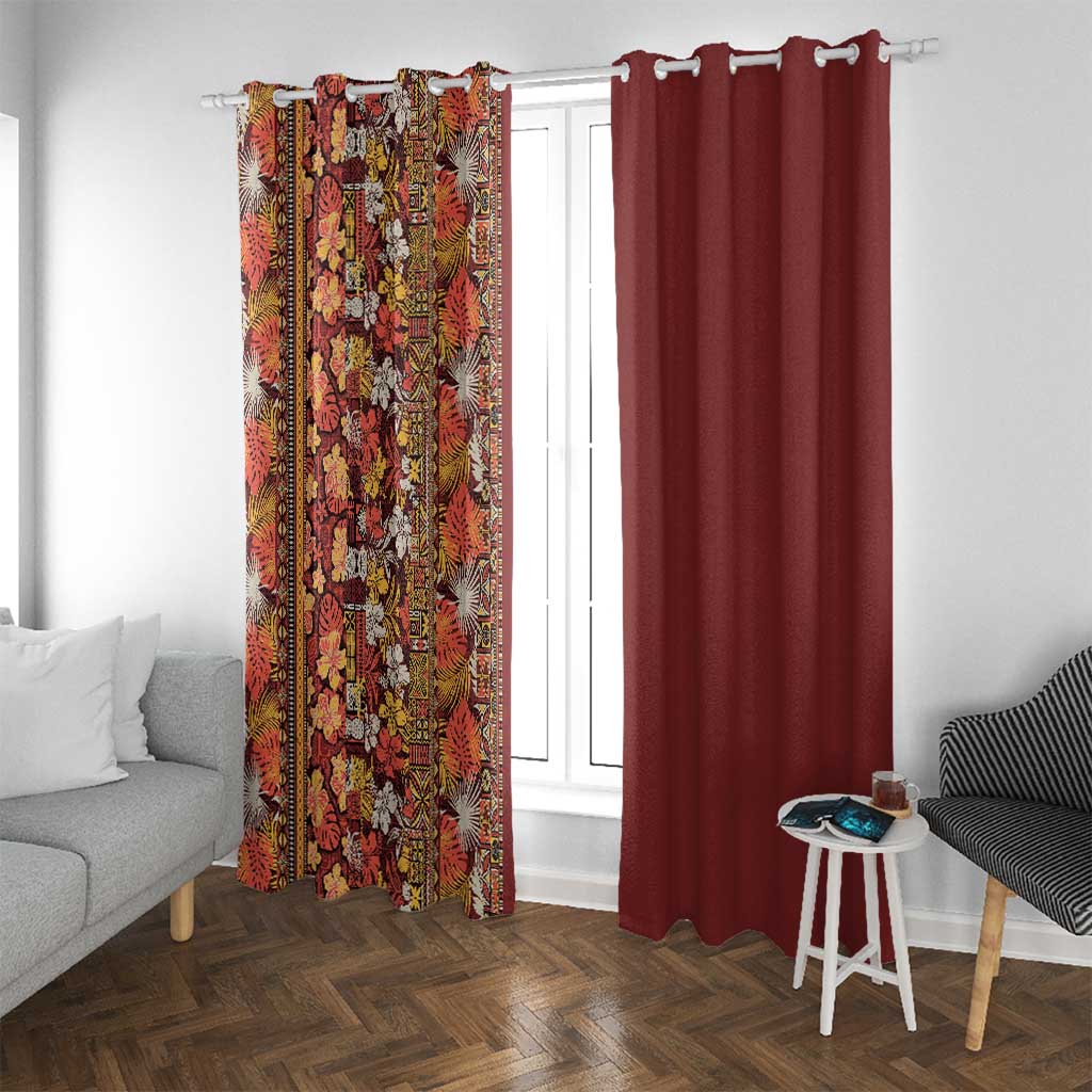 Hawaiian Tribal Elements Hibiscus Window Curtain Red Pattern - Polynesian Pride