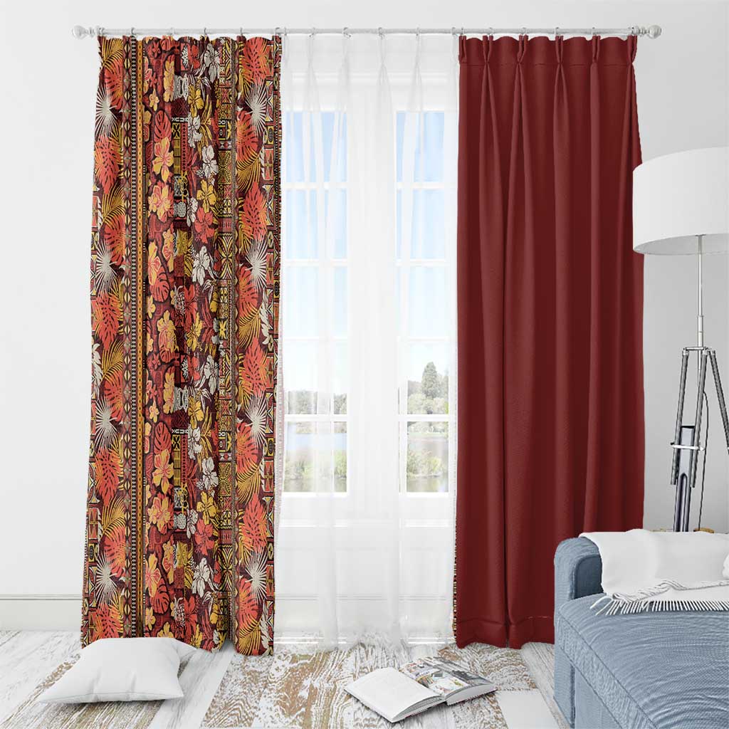 Hawaiian Tribal Elements Hibiscus Window Curtain Red Pattern - Polynesian Pride