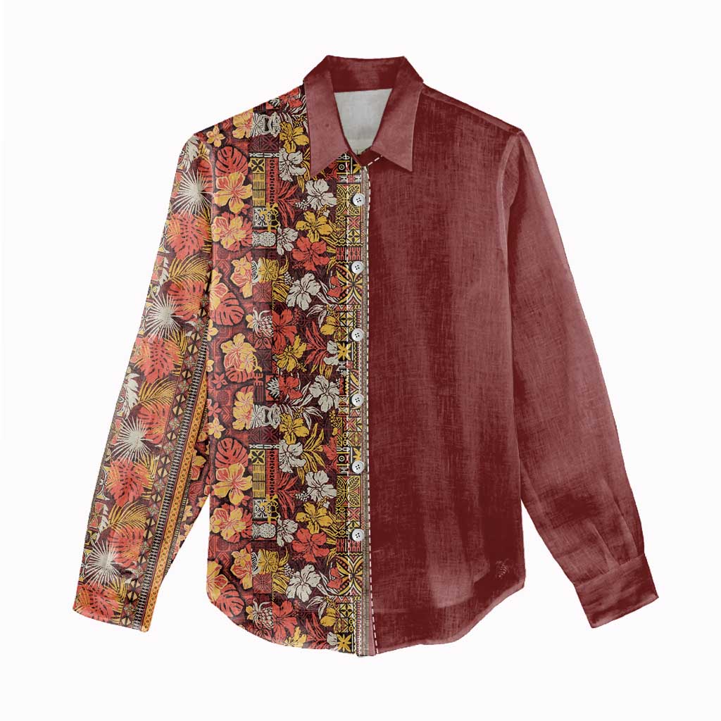 Hawaiian Tribal Elements Hibiscus Women Casual Shirt Red Pattern - Polynesian Pride