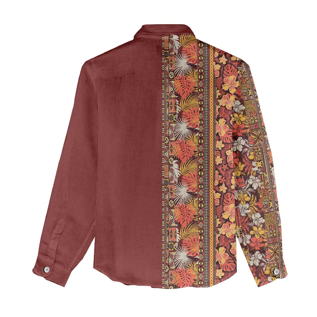 Hawaiian Tribal Elements Hibiscus Women Casual Shirt Red Pattern - Polynesian Pride