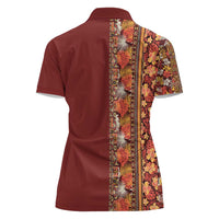 Hawaiian Tribal Elements Hibiscus Women Polo Shirt Red Pattern - Polynesian Pride