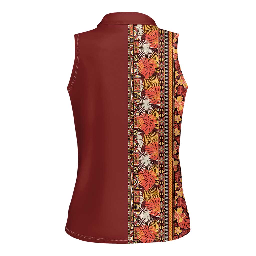 Hawaiian Tribal Elements Hibiscus Women Sleeveless Polo Shirt Red Pattern - Polynesian Pride