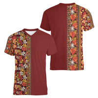 Hawaiian Tribal Elements Hibiscus Women V-Neck T-Shirt Red Pattern - Polynesian Pride