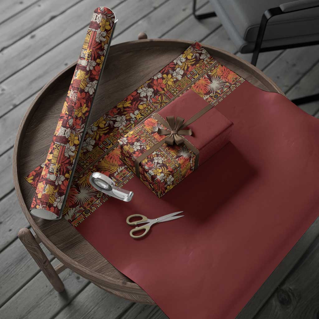 Hawaiian Tribal Elements Hibiscus Wrapping Paper Red Pattern - Polynesian Pride