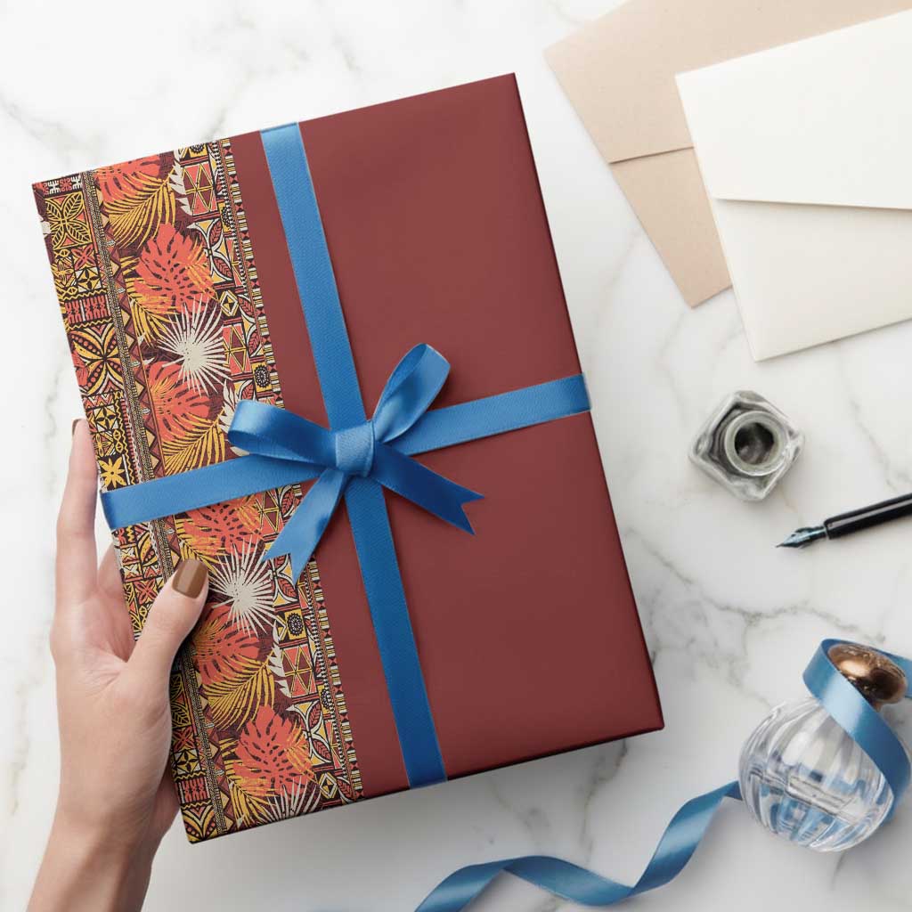 Hawaiian Tribal Elements Hibiscus Wrapping Paper Red Pattern - Polynesian Pride
