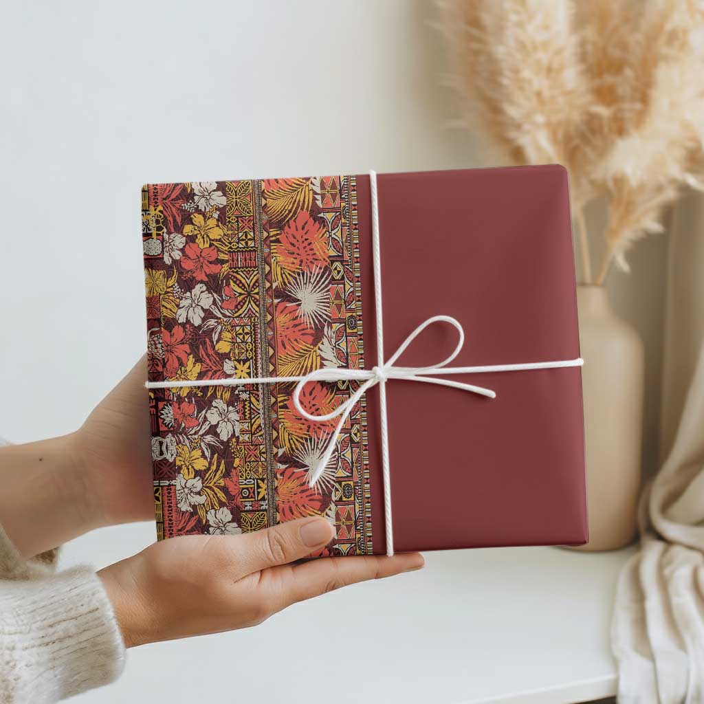Hawaiian Tribal Elements Hibiscus Wrapping Paper Red Pattern - Polynesian Pride