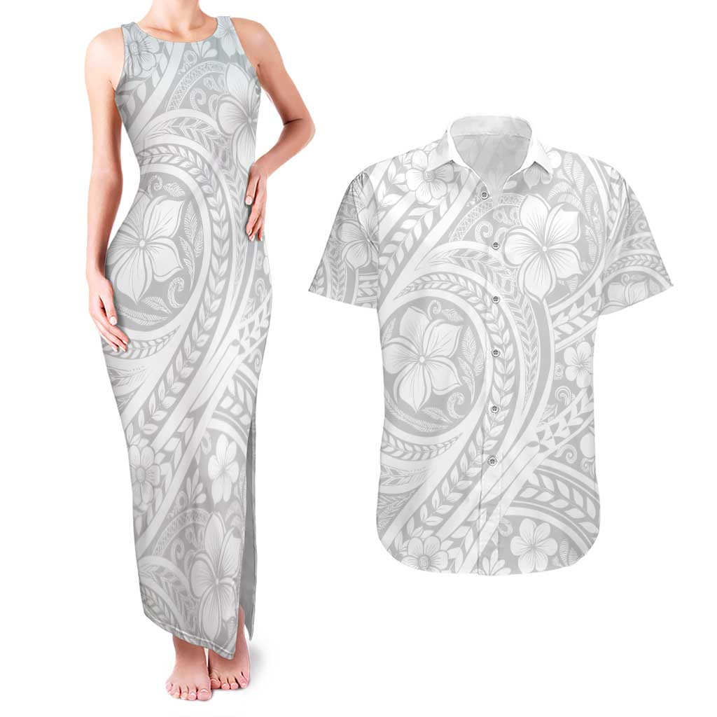 Lotu Tamaiti Samoan Polynesian Tribal Couples Matching Tank Maxi Dress and Hawaiian Shirt LT9 White - Polynesian Pride