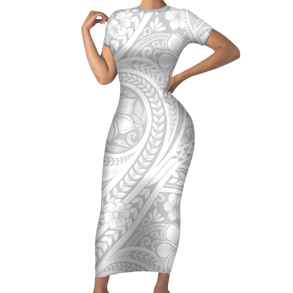 Lotu Tamaiti Samoan Polynesian Tribal Short Sleeve Bodycon Dress LT9 Long Dress White - Polynesian Pride