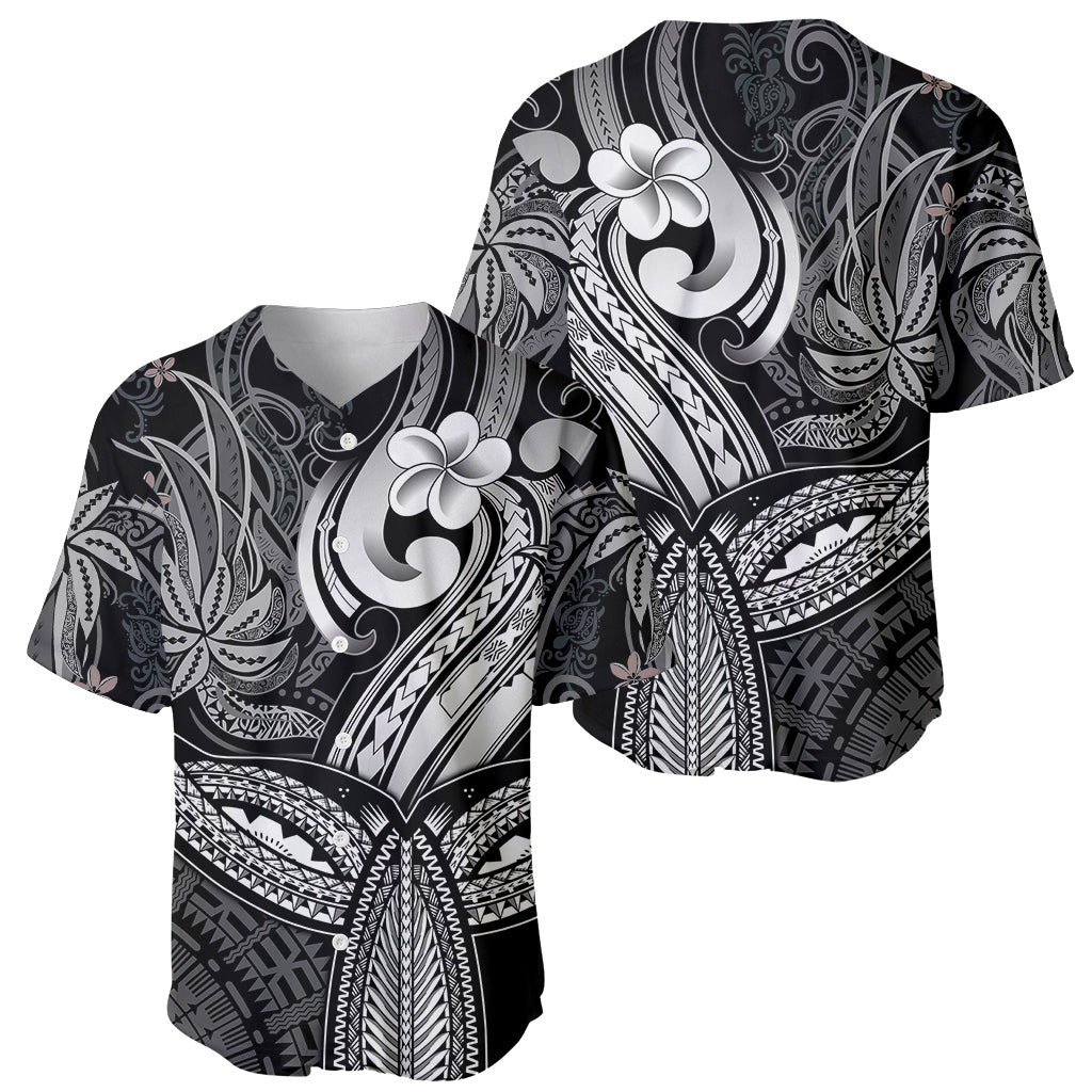 Polynesia Baseball Jersey Whale Tale and Polynesian Sunset Plumeria Black LT9 - Polynesian Pride