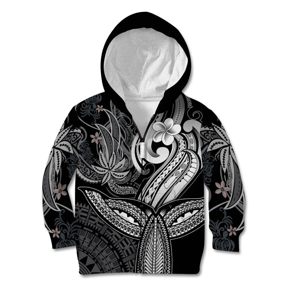 Polynesia Kid Hoodie Whale Tale and Polynesian Sunset Plumeria Black LT9 Zip Hoodie Black - Polynesian Pride