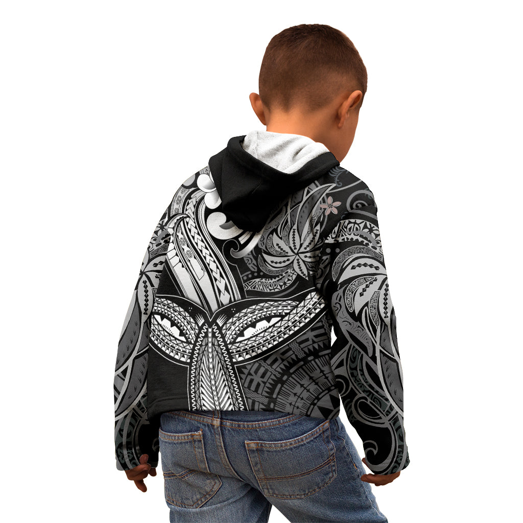 Polynesia Kid Hoodie Whale Tale and Polynesian Sunset Plumeria Black LT9 - Polynesian Pride
