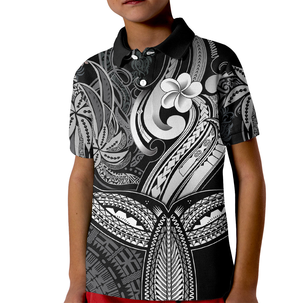 Polynesia Kid Polo Shirt Whale Tale and Polynesian Sunset Plumeria Black LT9 Kid Black - Polynesian Pride