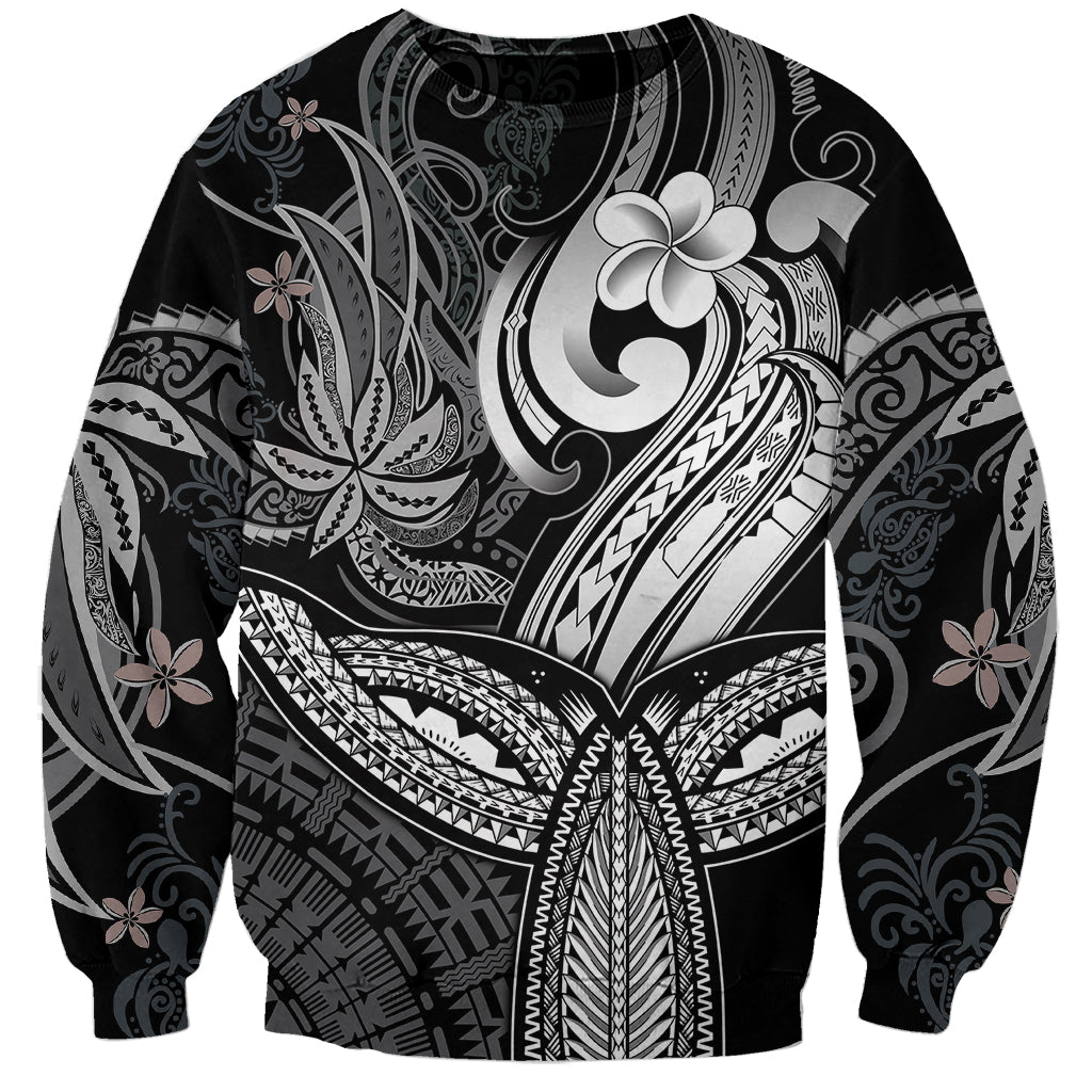 Polynesia Sweatshirt Whale Tale and Polynesian Sunset Plumeria Black LT9 Unisex Black - Polynesian Pride
