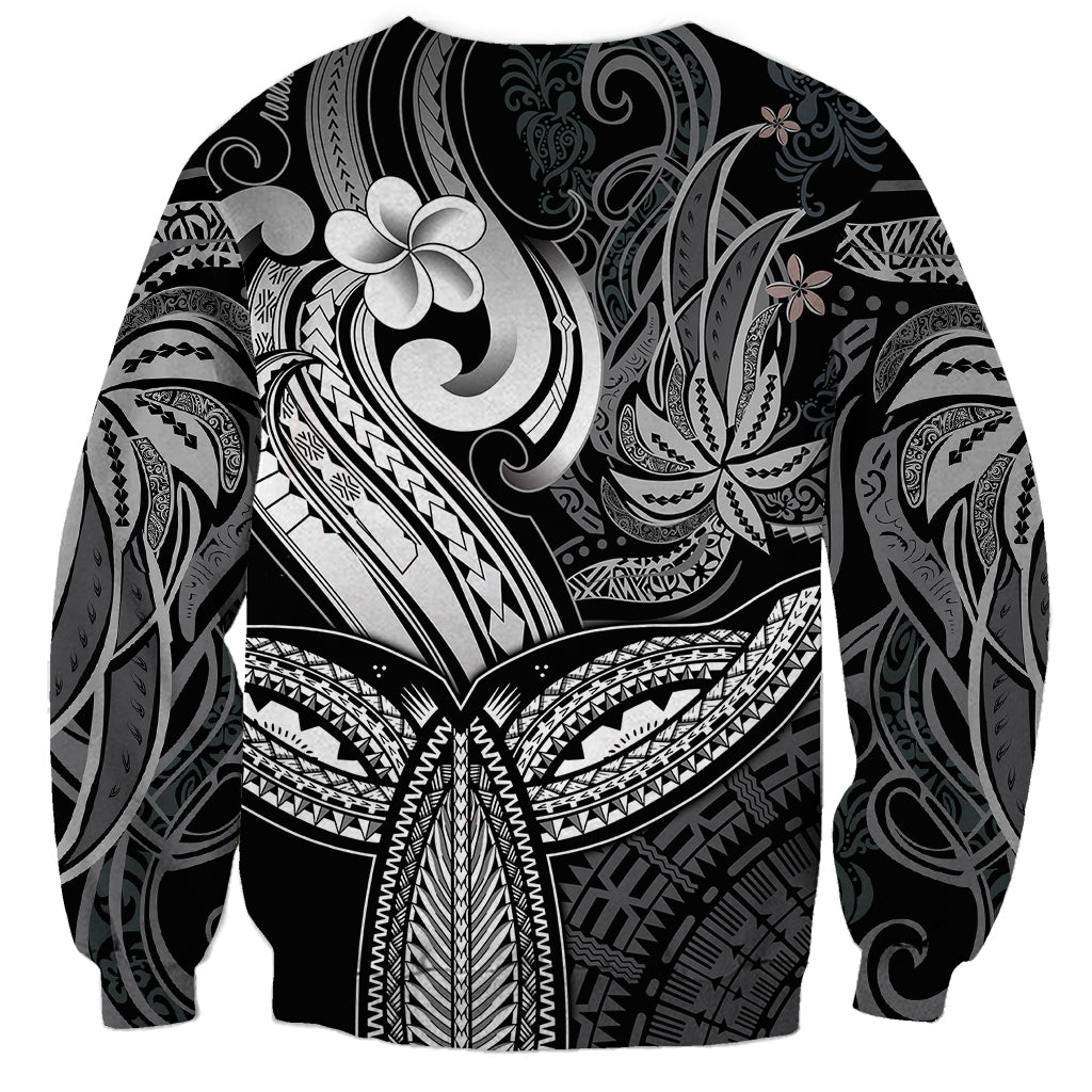 Polynesia Sweatshirt Whale Tale and Polynesian Sunset Plumeria Black LT9 - Polynesian Pride