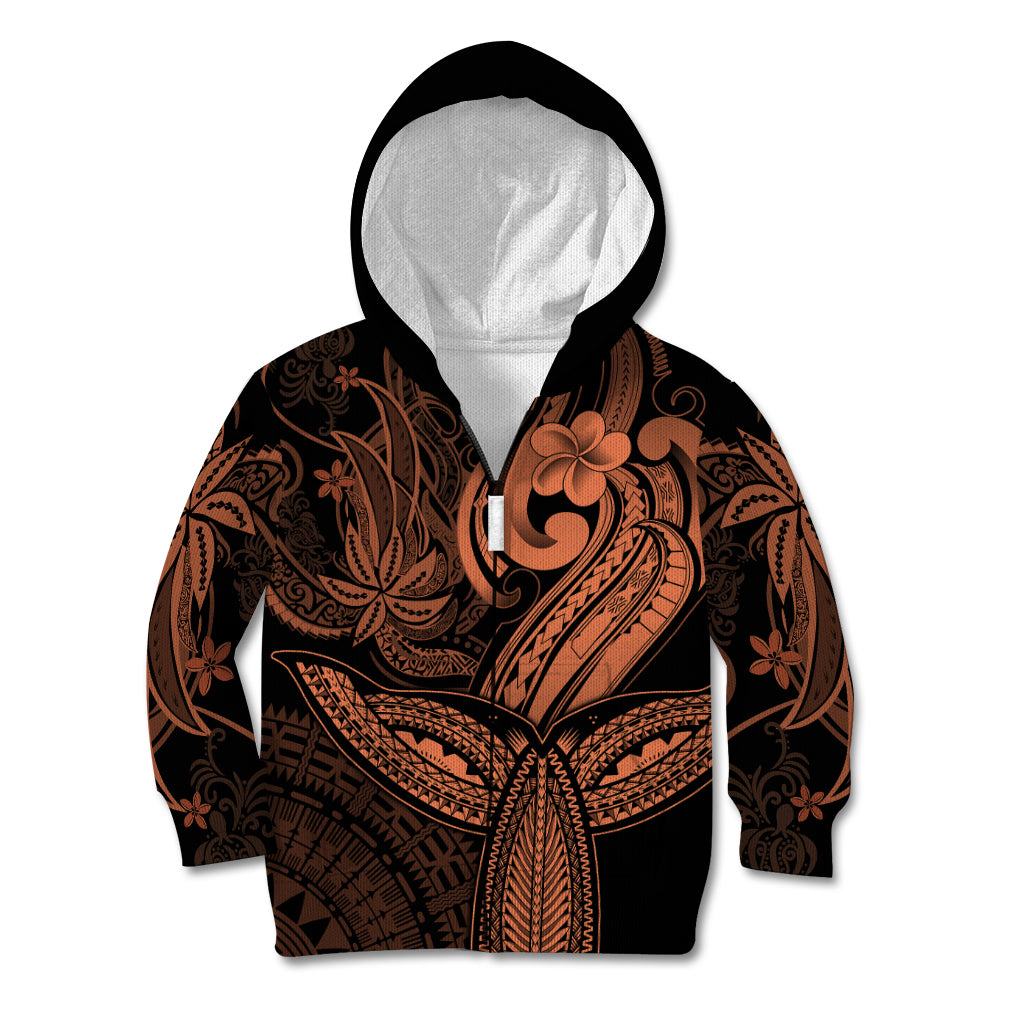 Polynesia Kid Hoodie Whale Tale and Polynesian Sunset Plumeria Gold LT9 Zip Hoodie Gold - Polynesian Pride