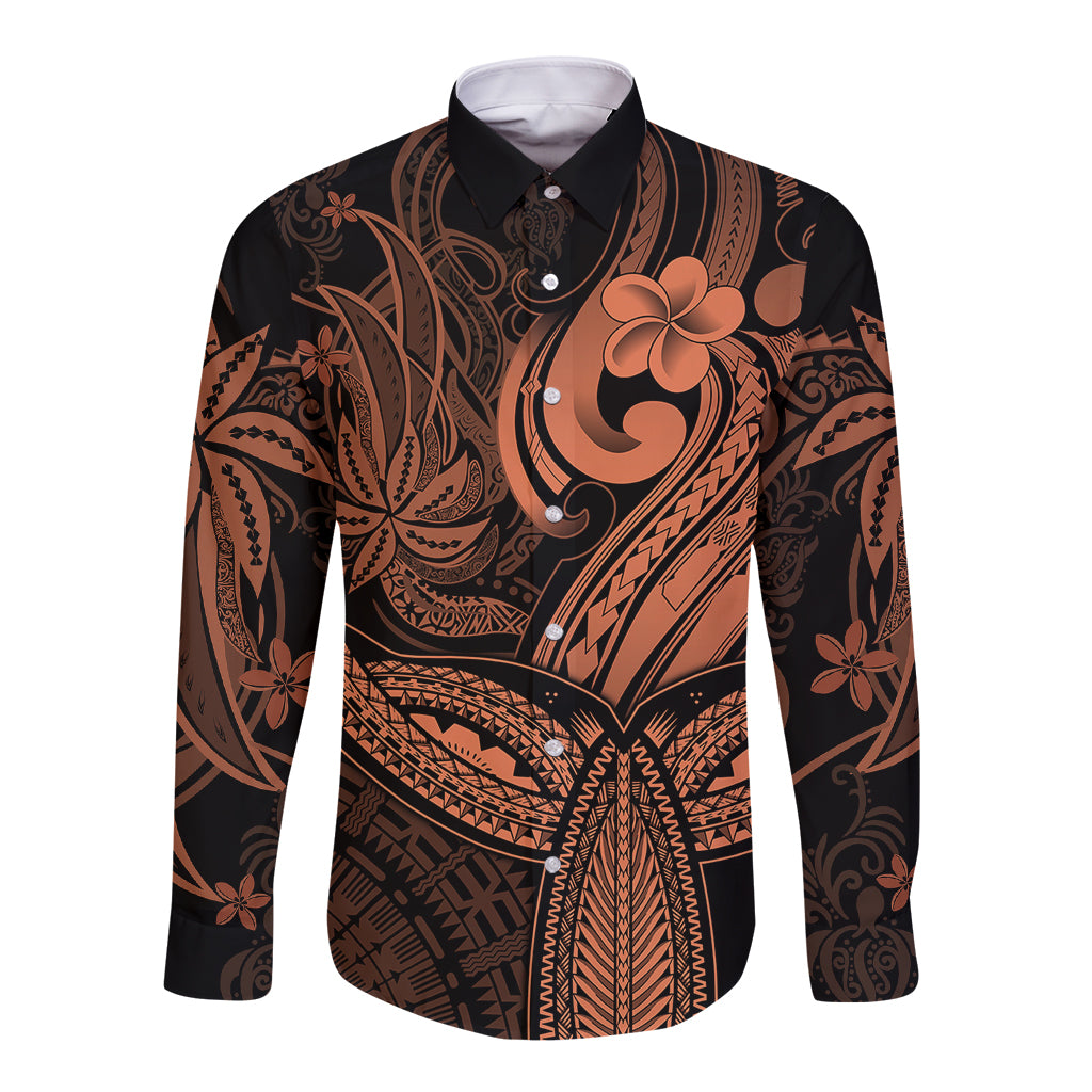 Polynesia Long Sleeve Button Shirt Whale Tale and Polynesian Sunset Plumeria Gold LT9 Unisex Gold - Polynesian Pride
