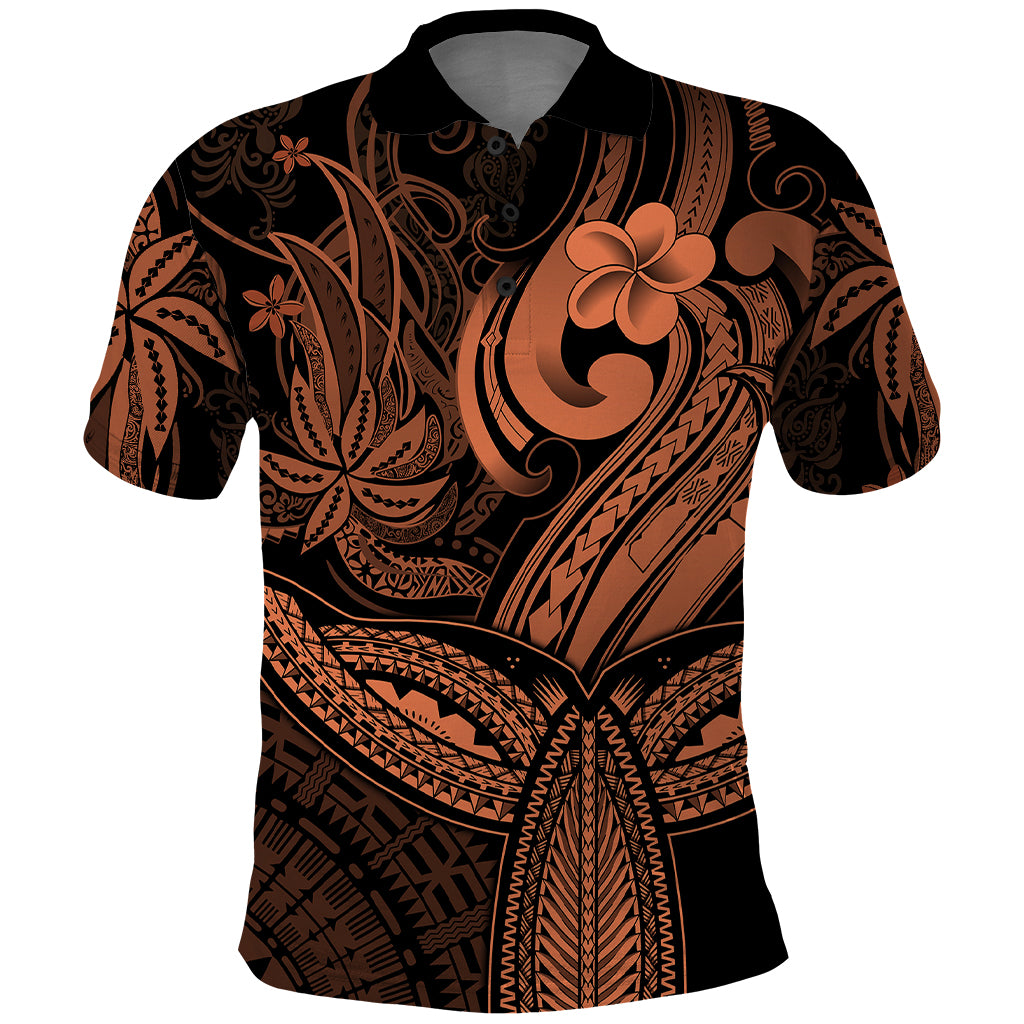 Polynesia Polo Shirt Whale Tale and Polynesian Sunset Plumeria Gold LT9 Gold - Polynesian Pride