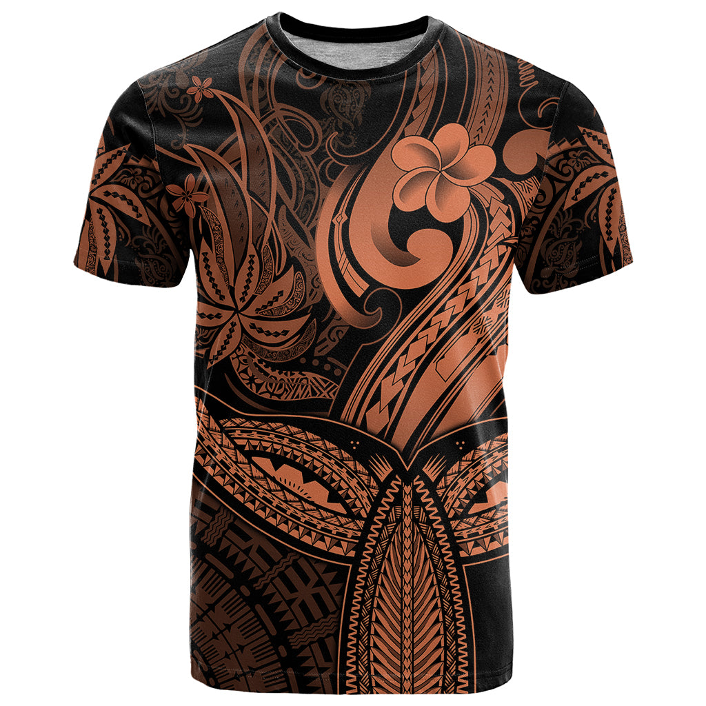 Polynesia T Shirt Whale Tale and Polynesian Sunset Plumeria Gold LT9 Gold - Polynesian Pride