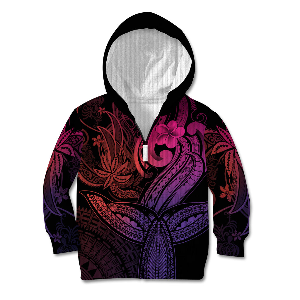 Polynesia Kid Hoodie Whale Tale and Polynesian Sunset Plumeria Pink LT9 Zip Hoodie Pink - Polynesian Pride