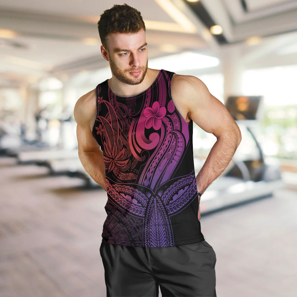 Polynesia Men Tank Top Whale Tale and Polynesian Sunset Plumeria Pink LT9 - Polynesian Pride