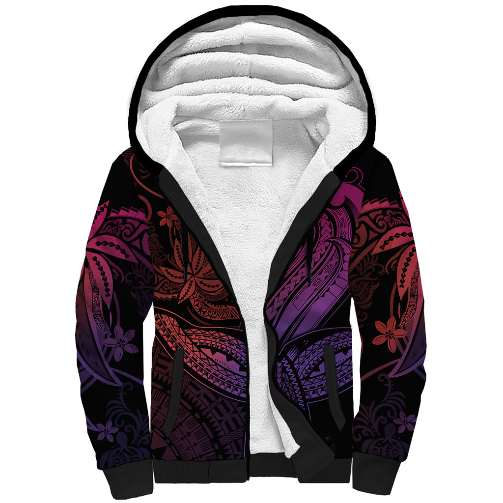 Polynesia Sherpa Hoodie Whale Tale and Polynesian Sunset Plumeria Pink LT9 Unisex Pink - Polynesian Pride