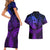 Polynesia Couples Matching Short Sleeve Bodycon Dress and Hawaiian Shirt Whale Tale and Polynesian Sunset Plumeria Purple LT9 - Polynesian Pride