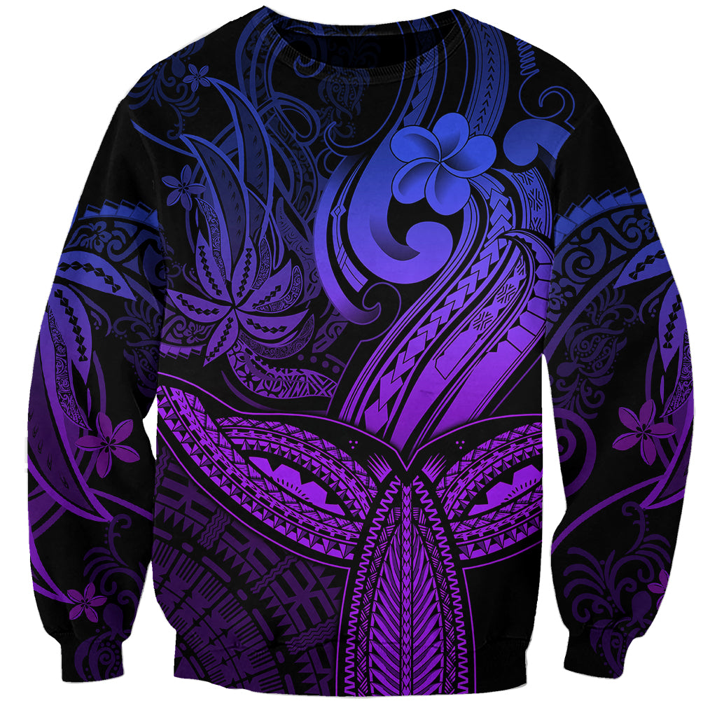 Polynesia Sweatshirt Whale Tale and Polynesian Sunset Plumeria Purple LT9 Unisex Purple - Polynesian Pride