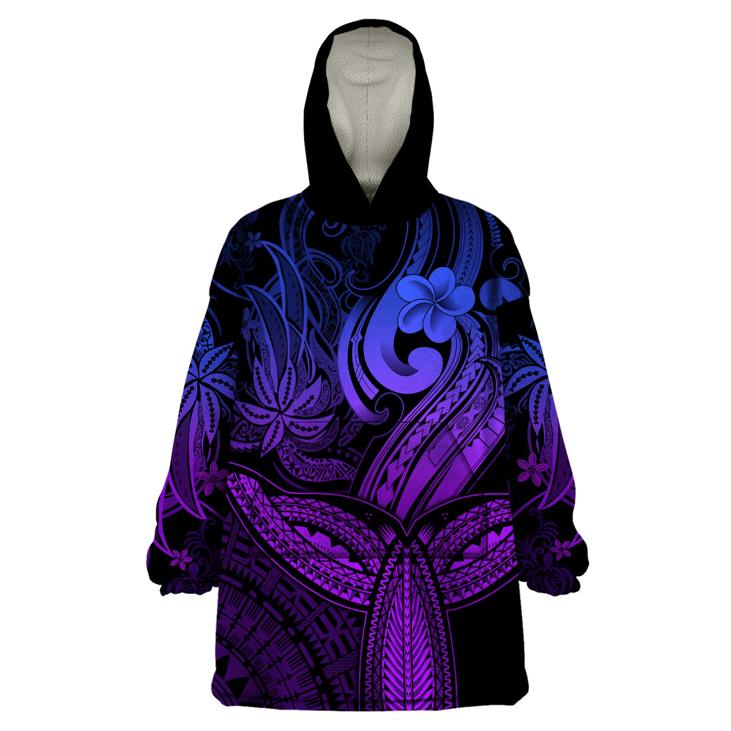 Polynesia Wearable Blanket Hoodie Whale Tale and Polynesian Sunset Plumeria Purple LT9 One Size Purple - Polynesian Pride