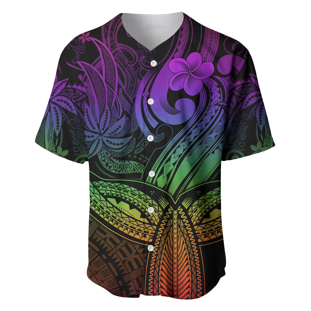 Polynesia Baseball Jersey Whale Tale and Polynesian Sunset Plumeria Rainbow LT9 Rainbow - Polynesian Pride