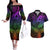 Polynesia Couples Matching Off The Shoulder Long Sleeve Dress and Hawaiian Shirt Whale Tale and Polynesian Sunset Plumeria Rainbow LT9 Rainbow - Polynesian Pride