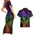 Polynesia Couples Matching Short Sleeve Bodycon Dress and Hawaiian Shirt Whale Tale and Polynesian Sunset Plumeria Rainbow LT9 - Polynesian Pride