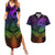 Polynesia Couples Matching Summer Maxi Dress and Hawaiian Shirt Whale Tale and Polynesian Sunset Plumeria Rainbow LT9 Rainbow - Polynesian Pride