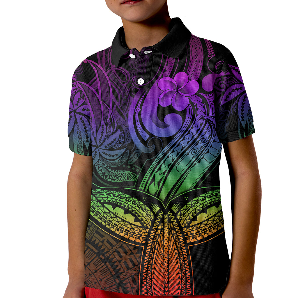 Polynesia Kid Polo Shirt Whale Tale and Polynesian Sunset Plumeria Rainbow LT9 Kid Rainbow - Polynesian Pride