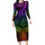 Polynesia Long Sleeve Bodycon Dress Whale Tale and Polynesian Sunset Plumeria Rainbow LT9 Long Dress Rainbow - Polynesian Pride