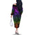 Polynesia Off The Shoulder Long Sleeve Dress Whale Tale and Polynesian Sunset Plumeria Rainbow LT9 - Polynesian Pride