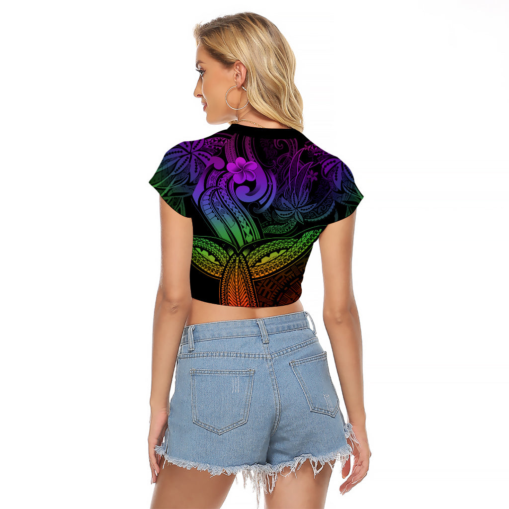 Polynesia Raglan Cropped T Shirt Whale Tale and Polynesian Sunset Plumeria Rainbow LT9 - Polynesian Pride