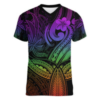 Polynesia Women V Neck T Shirt Whale Tale and Polynesian Sunset Plumeria Rainbow LT9 Female Rainbow - Polynesian Pride